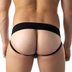Rob Jockstrap Zippé Bandes Bleues Cuir -Vestiaire Fetish Soldes jockstrap zippe bandes bleues cuir 2
