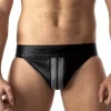 Rob Jockstrap Zippé Bandes Grises Cuir -Vestiaire Fetish Soldes jockstrap zippe bandes grises cuir