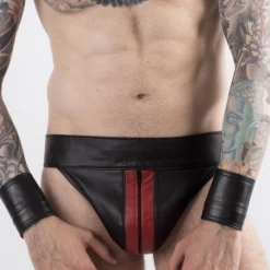 Rob Jockstrap Zippé Bandes Rouges Cuir