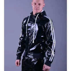 Vestiaire Fetish Soldes 15 Mr. Riegillio Veste Sportswear PVC à Bandes Blanches - Mr Riegillio